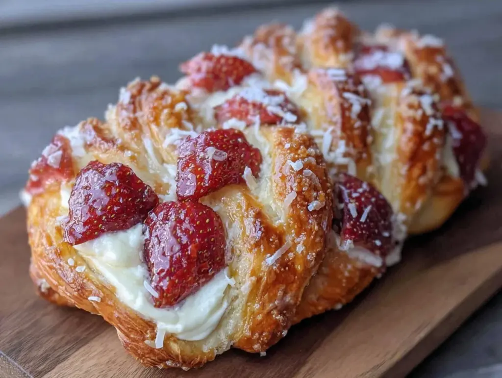 flaky strawberry cream cheese danish braid - featured image
