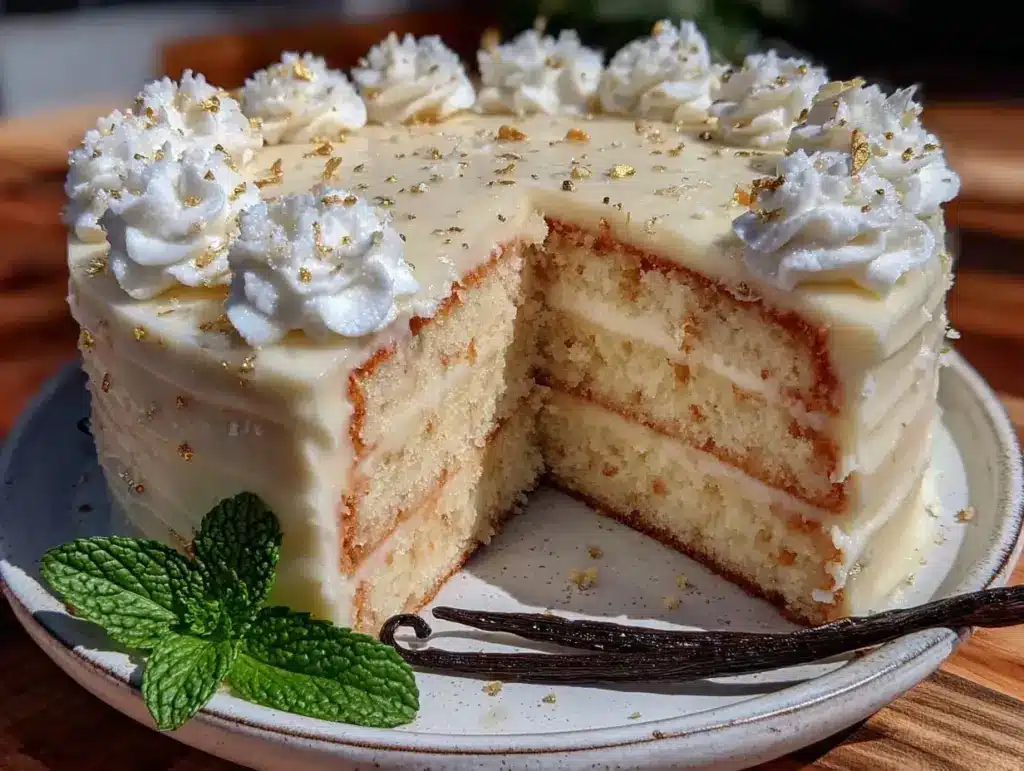 fluffy three-layer vanilla graduation cake - featured image