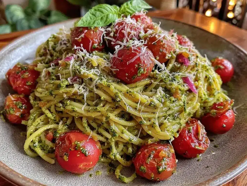 fresh herb pesto pasta - featured image