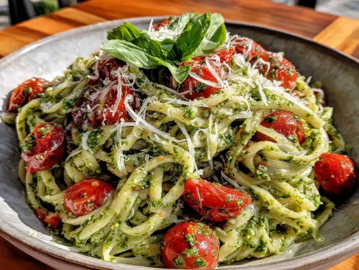 fresh herb pesto pasta preparation steps