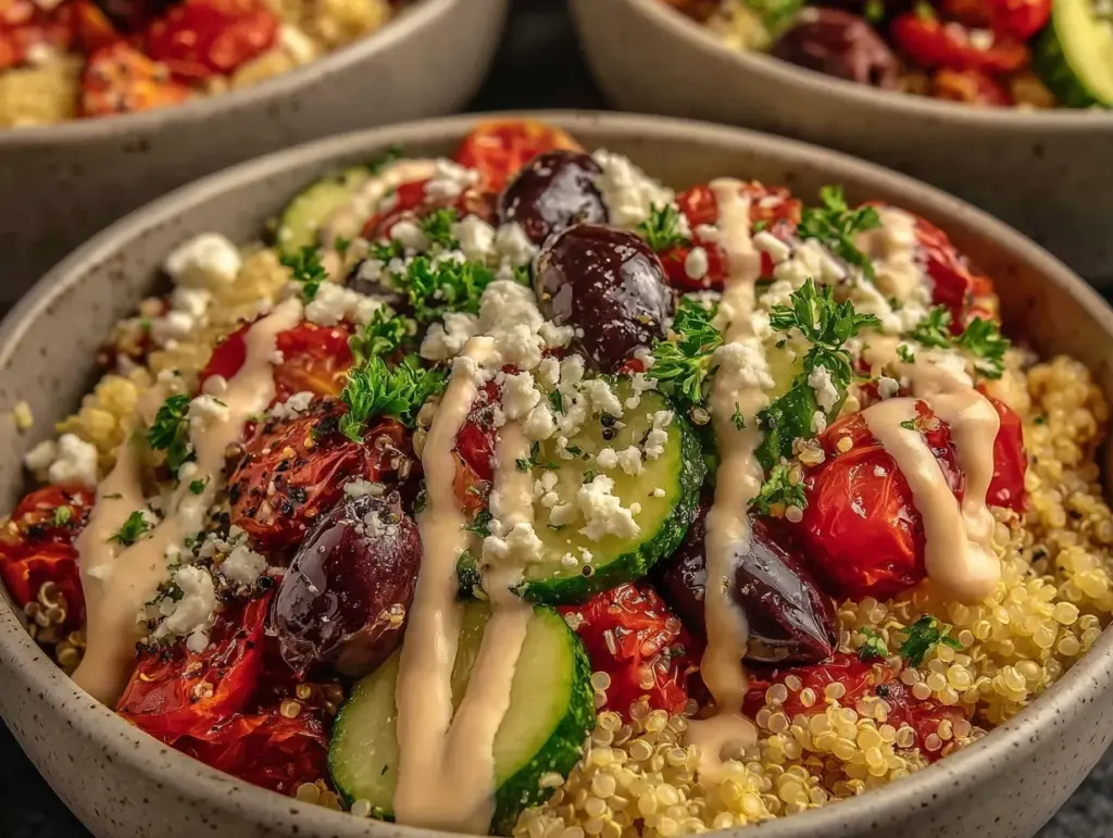 fresh mediterranean quinoa bowls - featured image