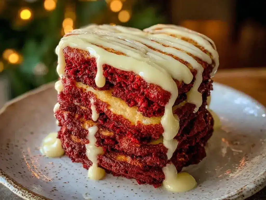 heart-shaped red velvet pancakes - featured image