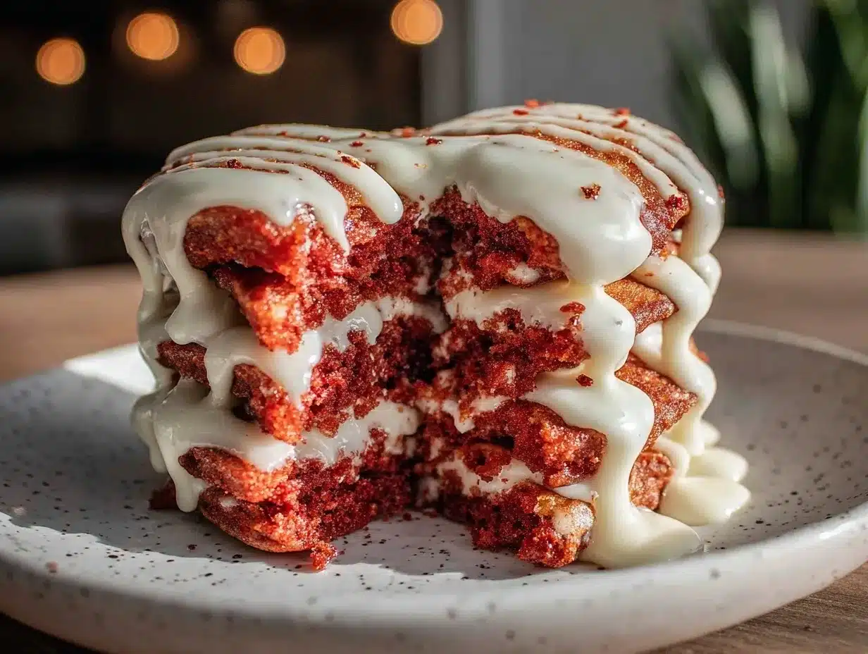 heart-shaped red velvet pancakes preparation steps