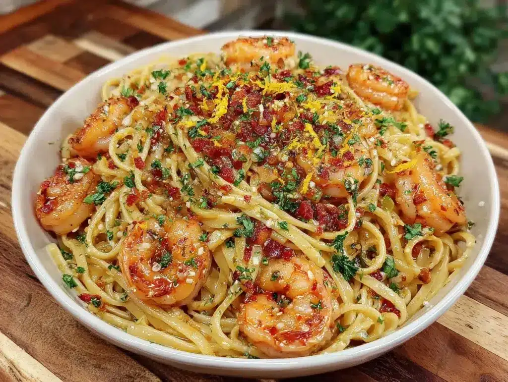 lemon garlic shrimp linguine - featured image
