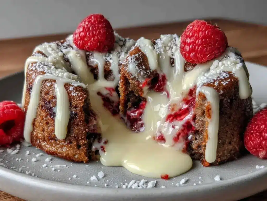 molten raspberry white chocolate lava cakes - featured image