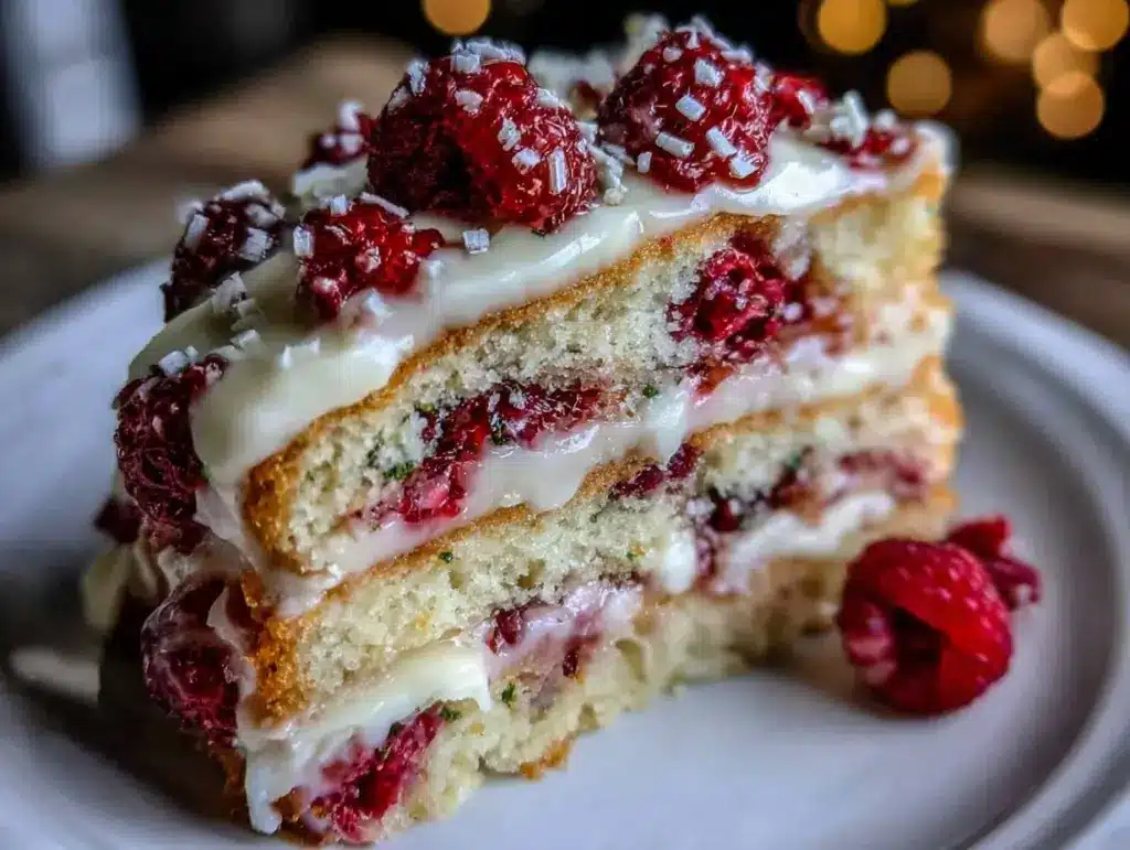 raspberry white chocolate layer cake - featured image