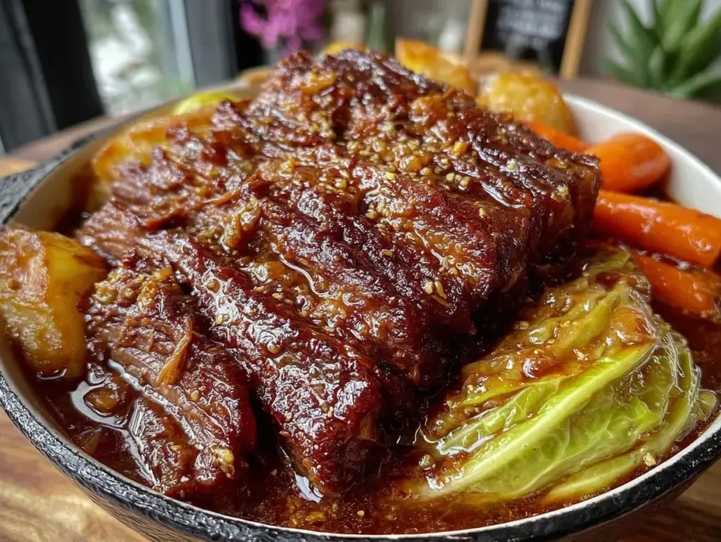 slow cooker guinness braised corned beef - featured image
