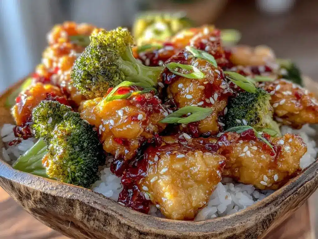 sticky honey sesame chicken bowl - featured image