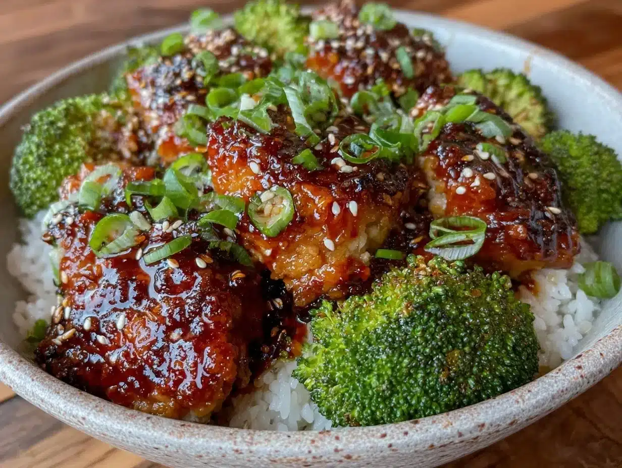 sticky honey sesame chicken bowl preparation steps