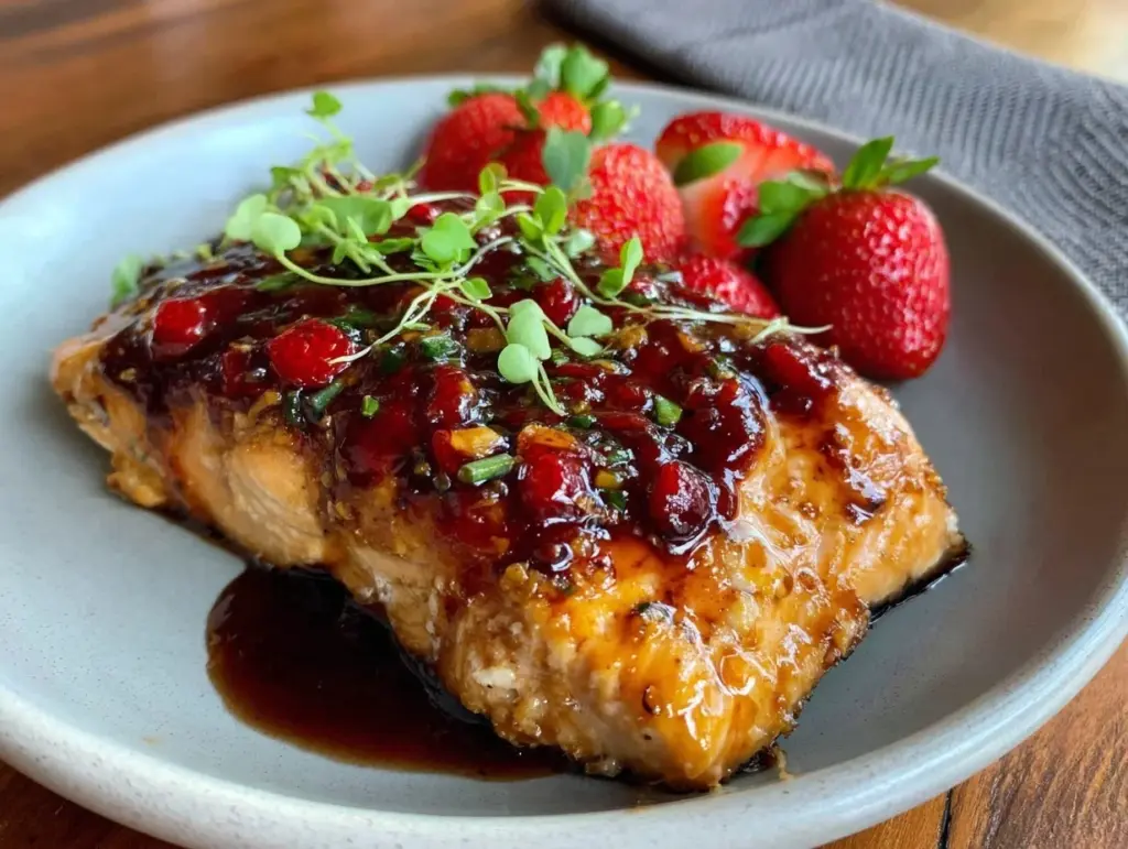 strawberry balsamic glazed salmon - featured image