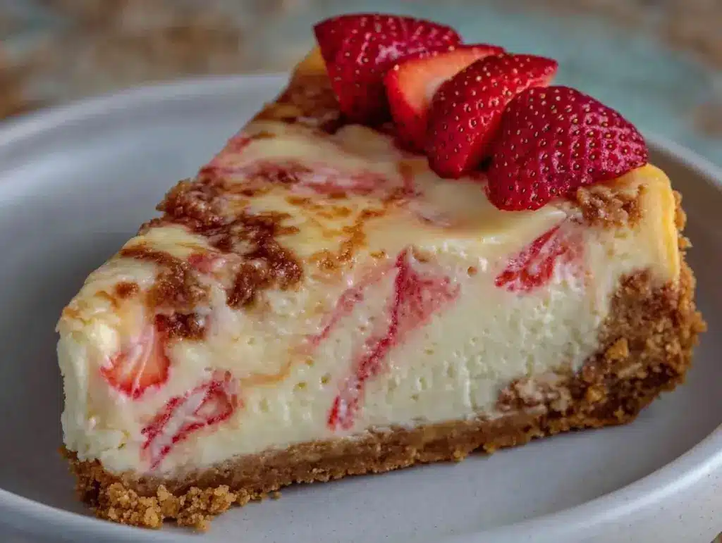 Strawberry Champagne Swirl Cheesecake - featured image