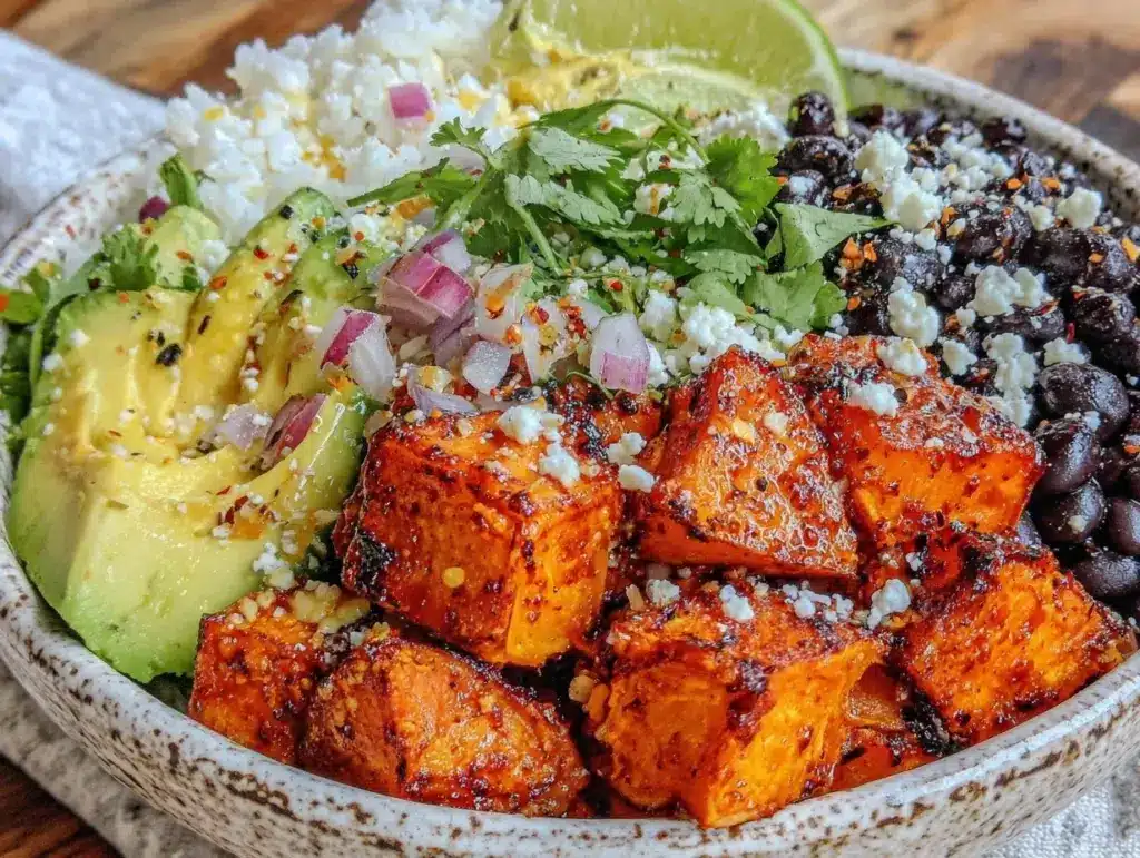 sweet potato and black bean burrito bowl - featured image