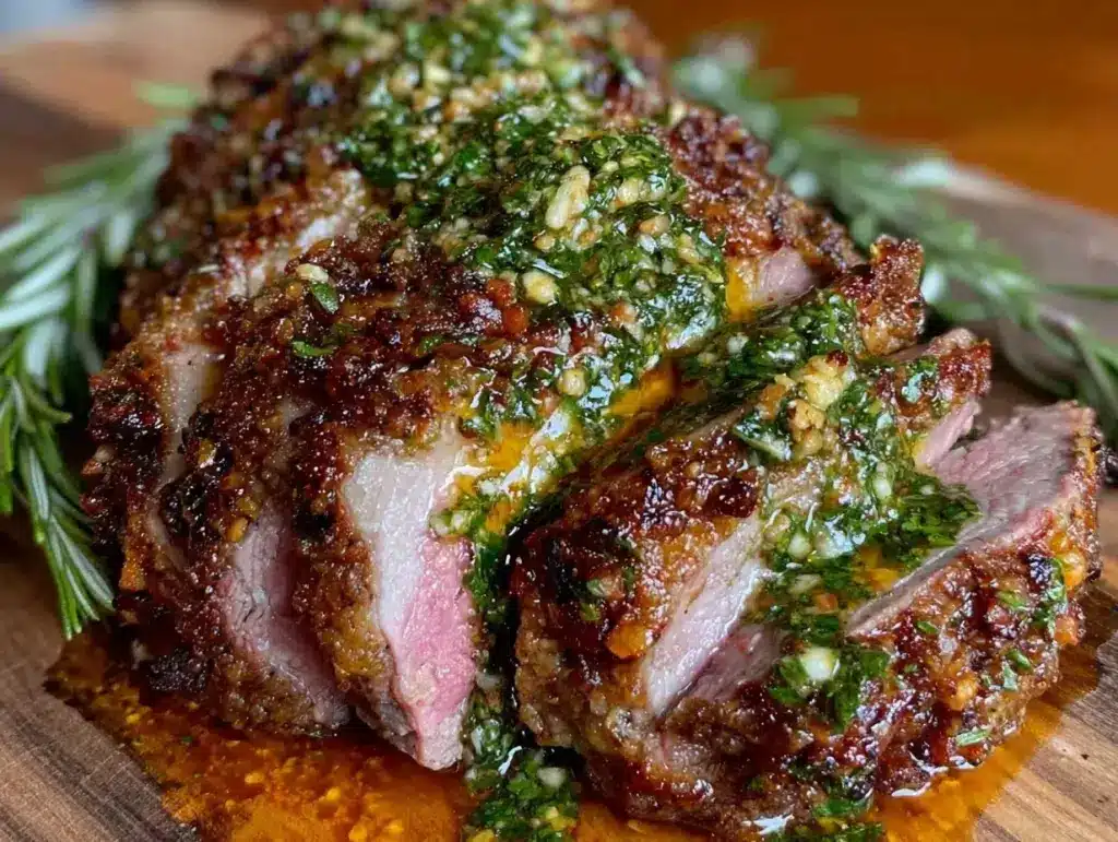 tender spring lamb roast with fresh mint chimichurri - featured image