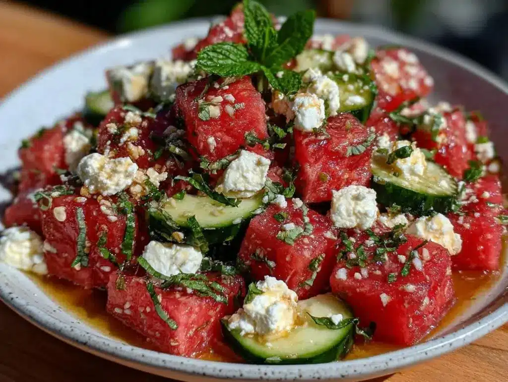 watermelon feta cucumber salad - featured image