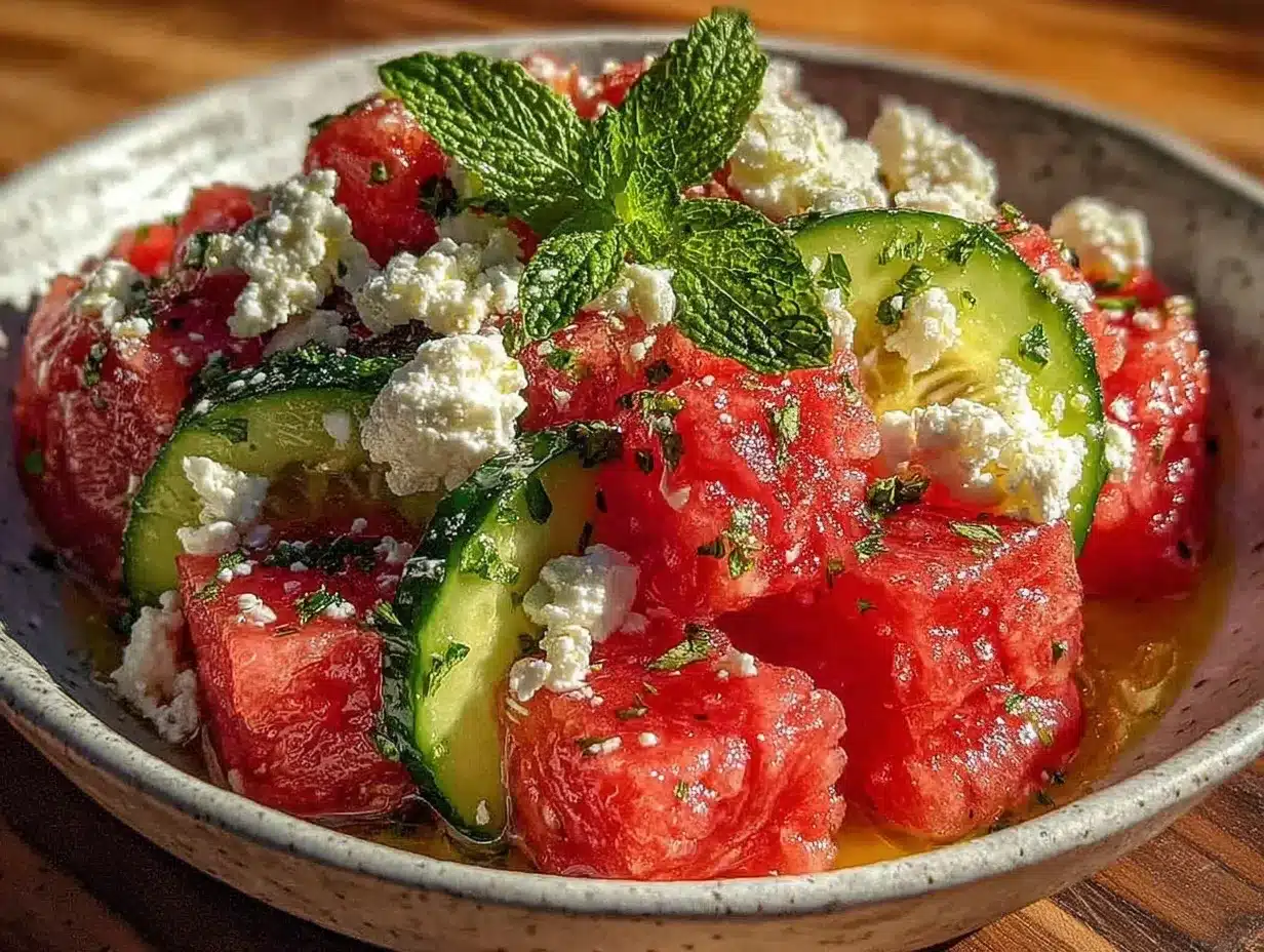 watermelon feta cucumber salad preparation steps