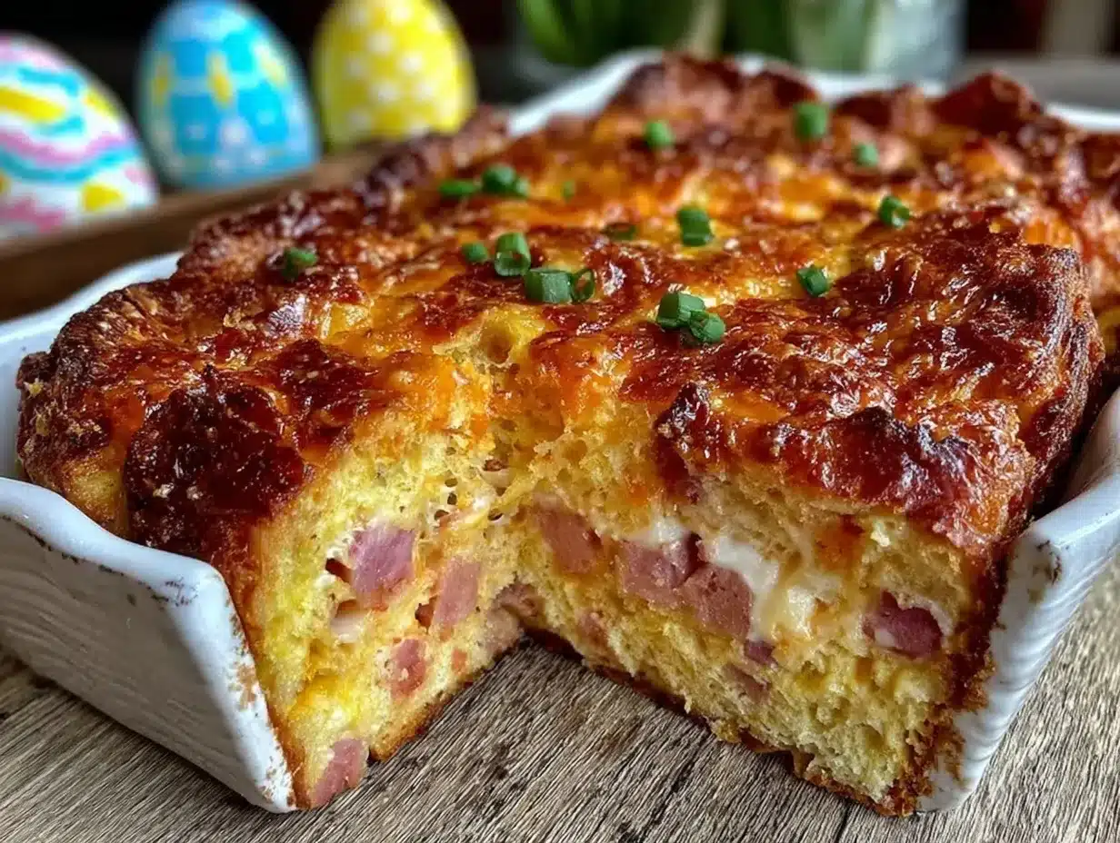 baked ham and gruyère croissant casserole preparation steps