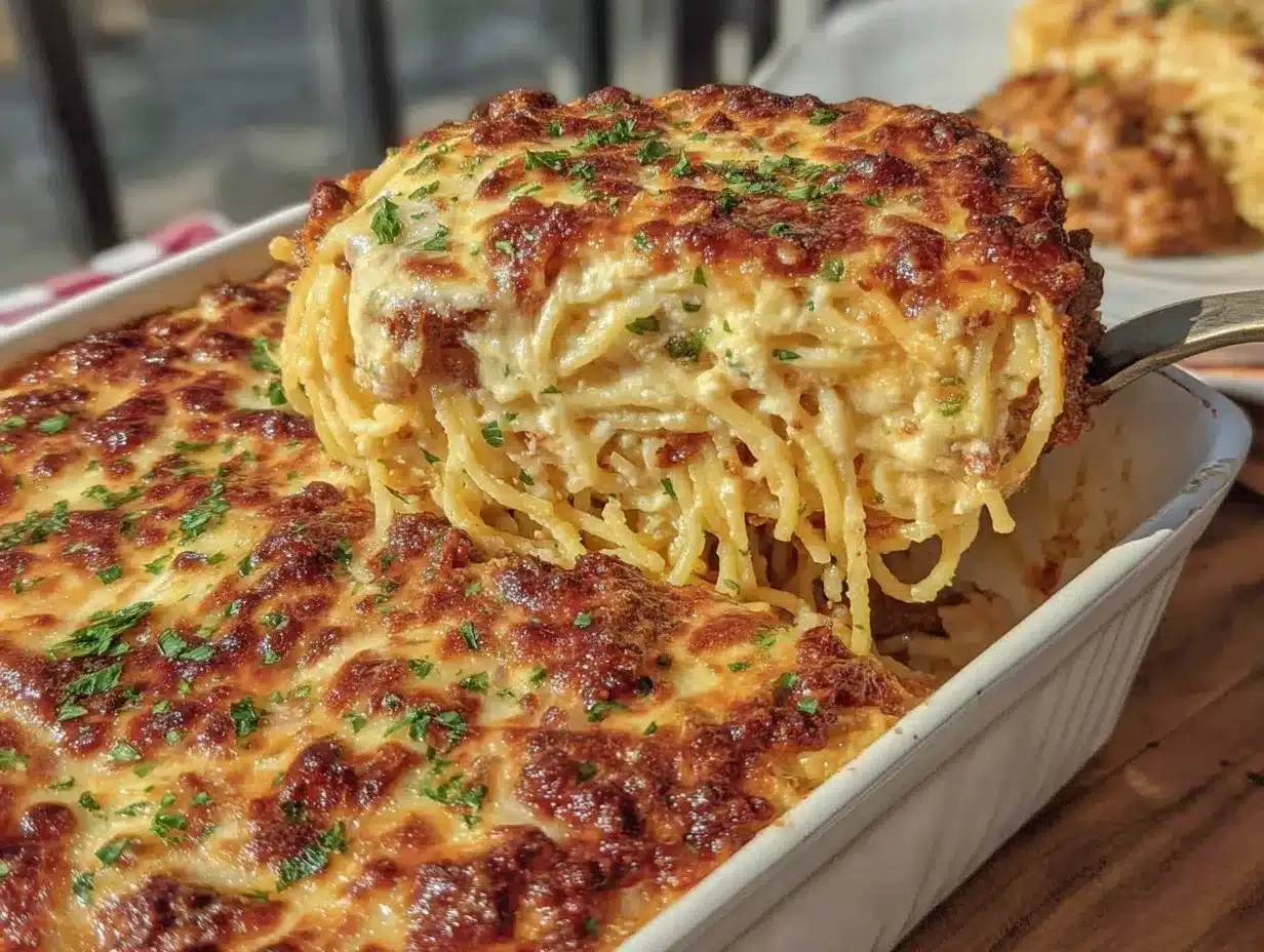 baked million dollar spaghetti casserole preparation steps