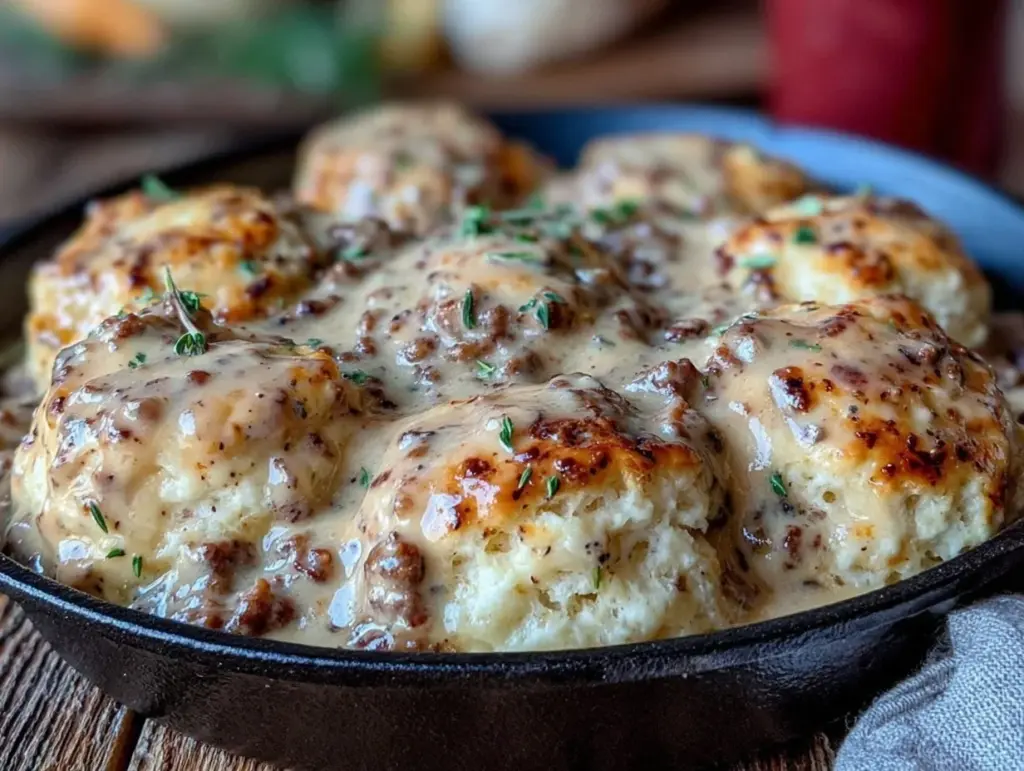 biscuits and gravy skillet casserole - featured image