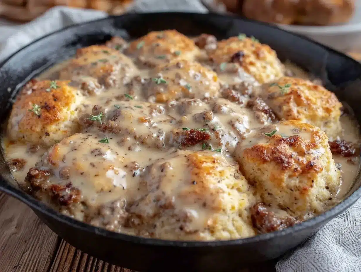biscuits and gravy skillet casserole preparation steps