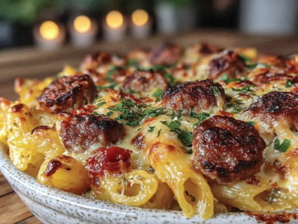 creamy baked penne with italian sausage - featured image