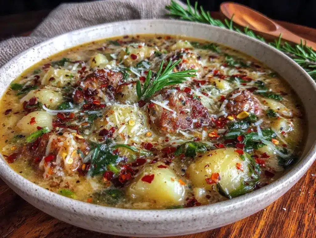 creamy crockpot tuscan sausage and potato soup - featured image