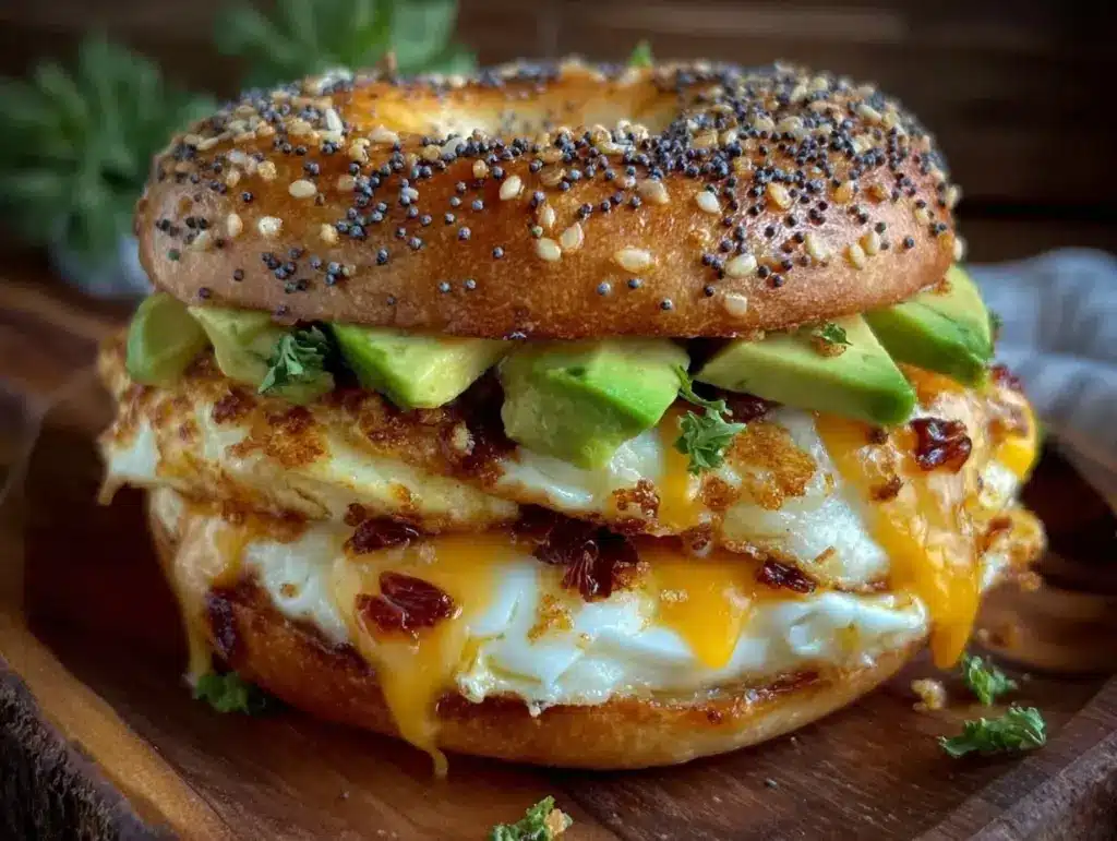 creamy everything bagel breakfast sandwich with avocado - featured image