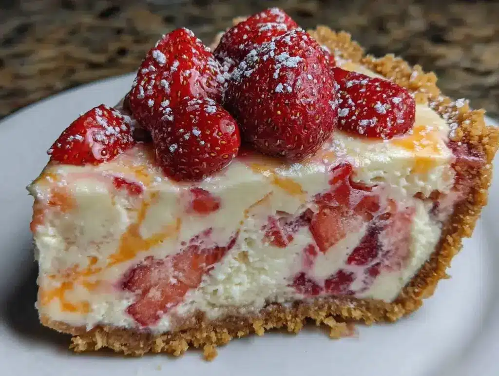 creamy frozen strawberry lemonade pie - featured image