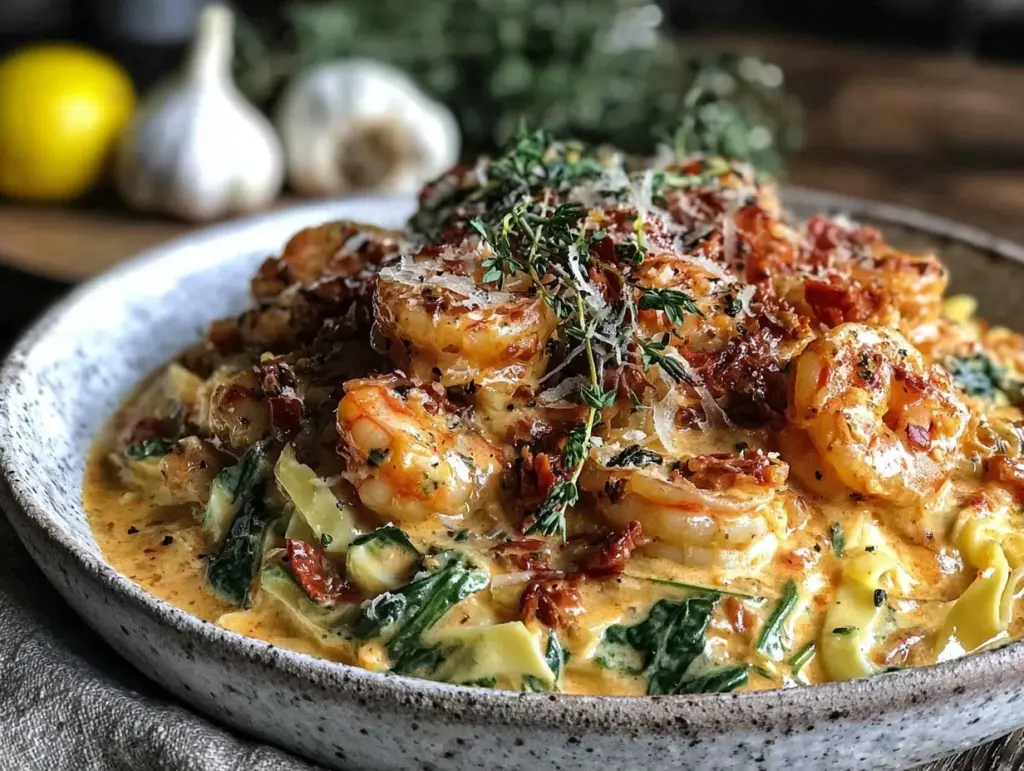 creamy garlic tuscan shrimp pasta - featured image