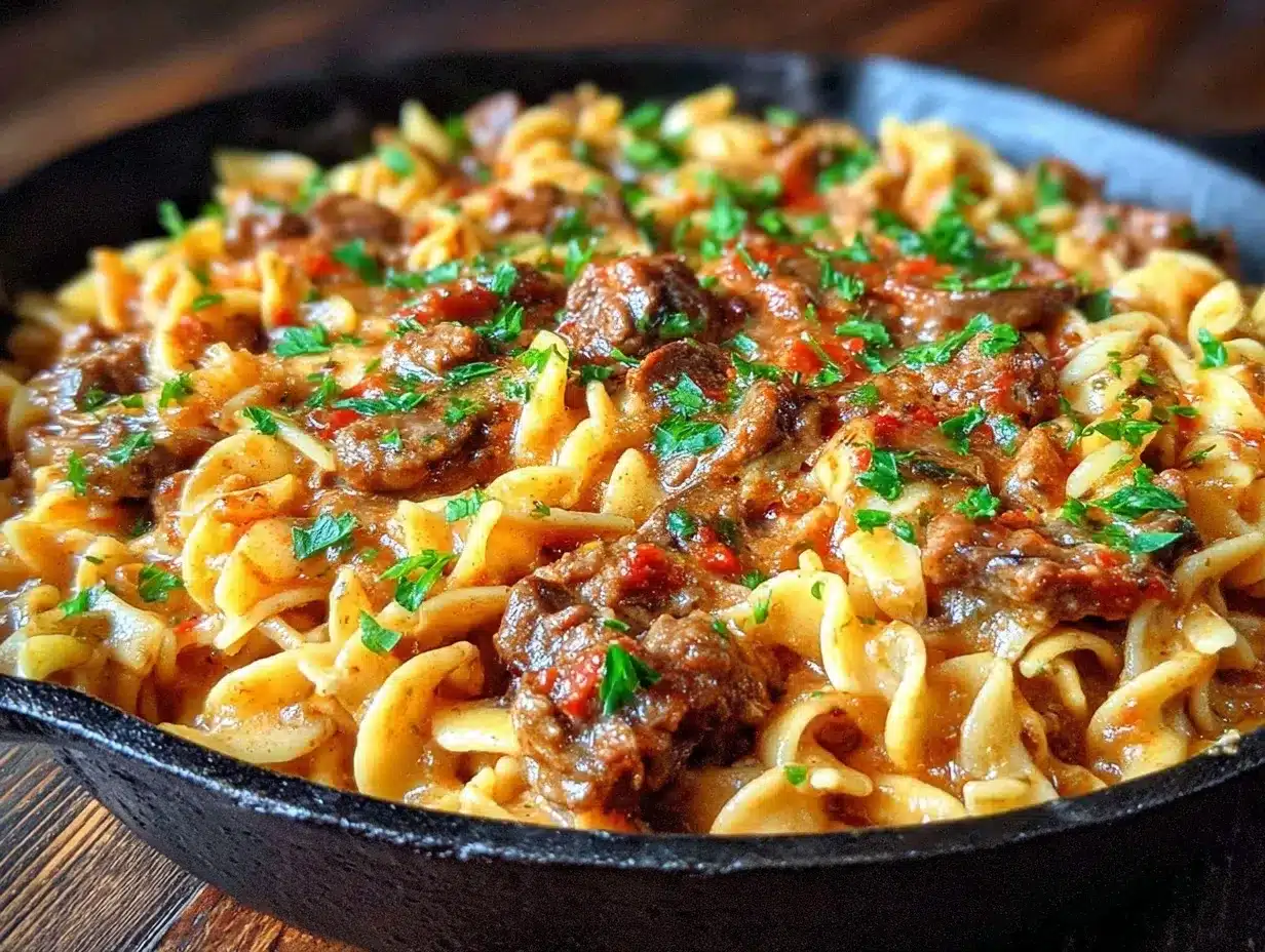 creamy ground beef stroganoff skillet preparation steps