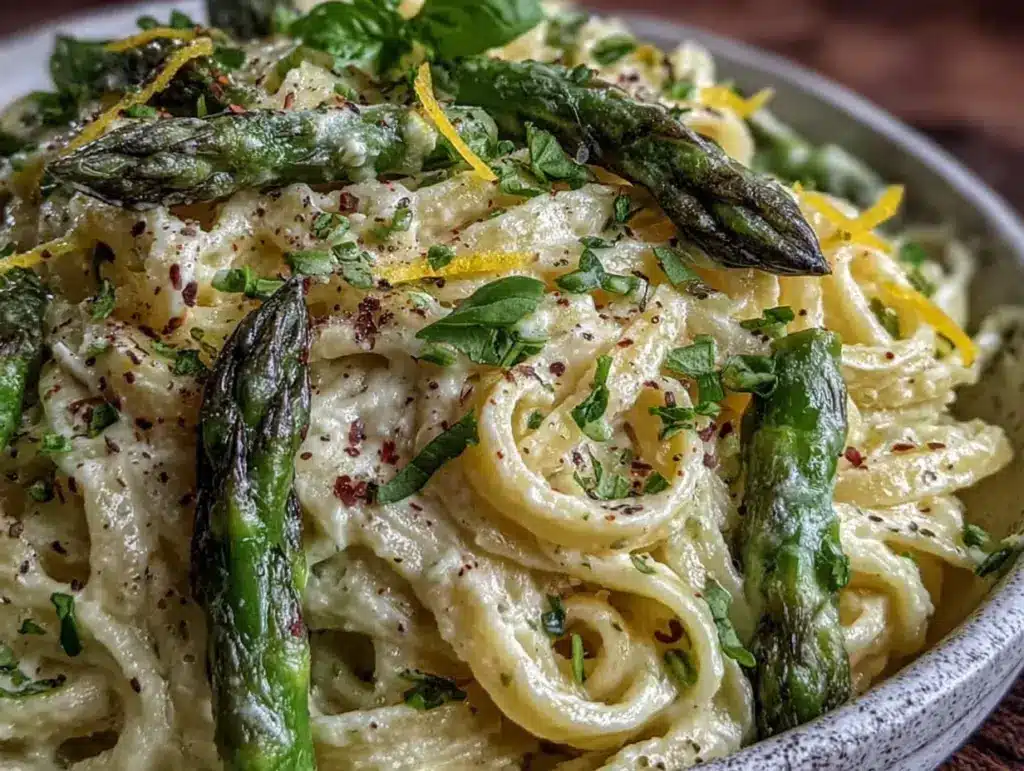 creamy lemon asparagus pasta - featured image