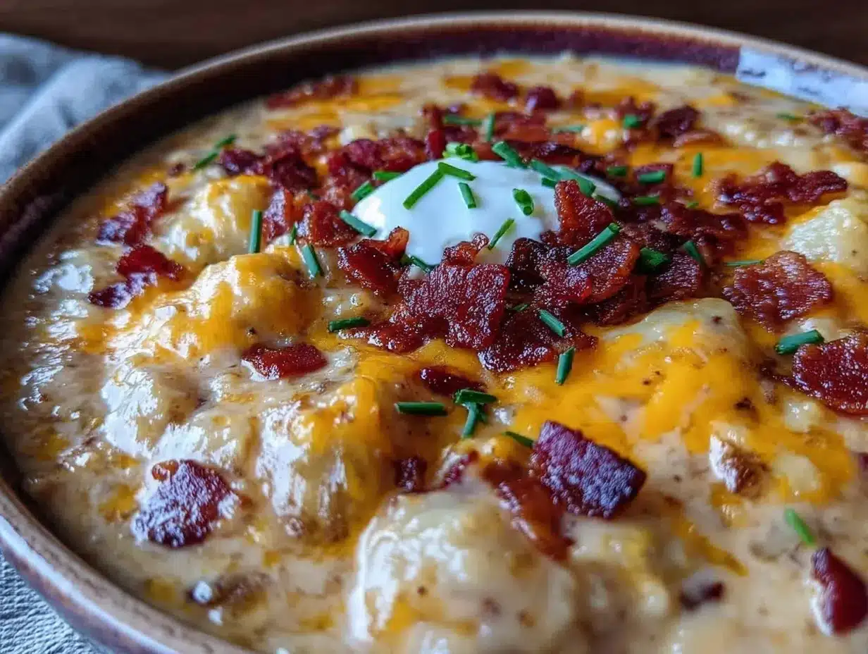 creamy loaded potato soup with bacon and cheese preparation steps