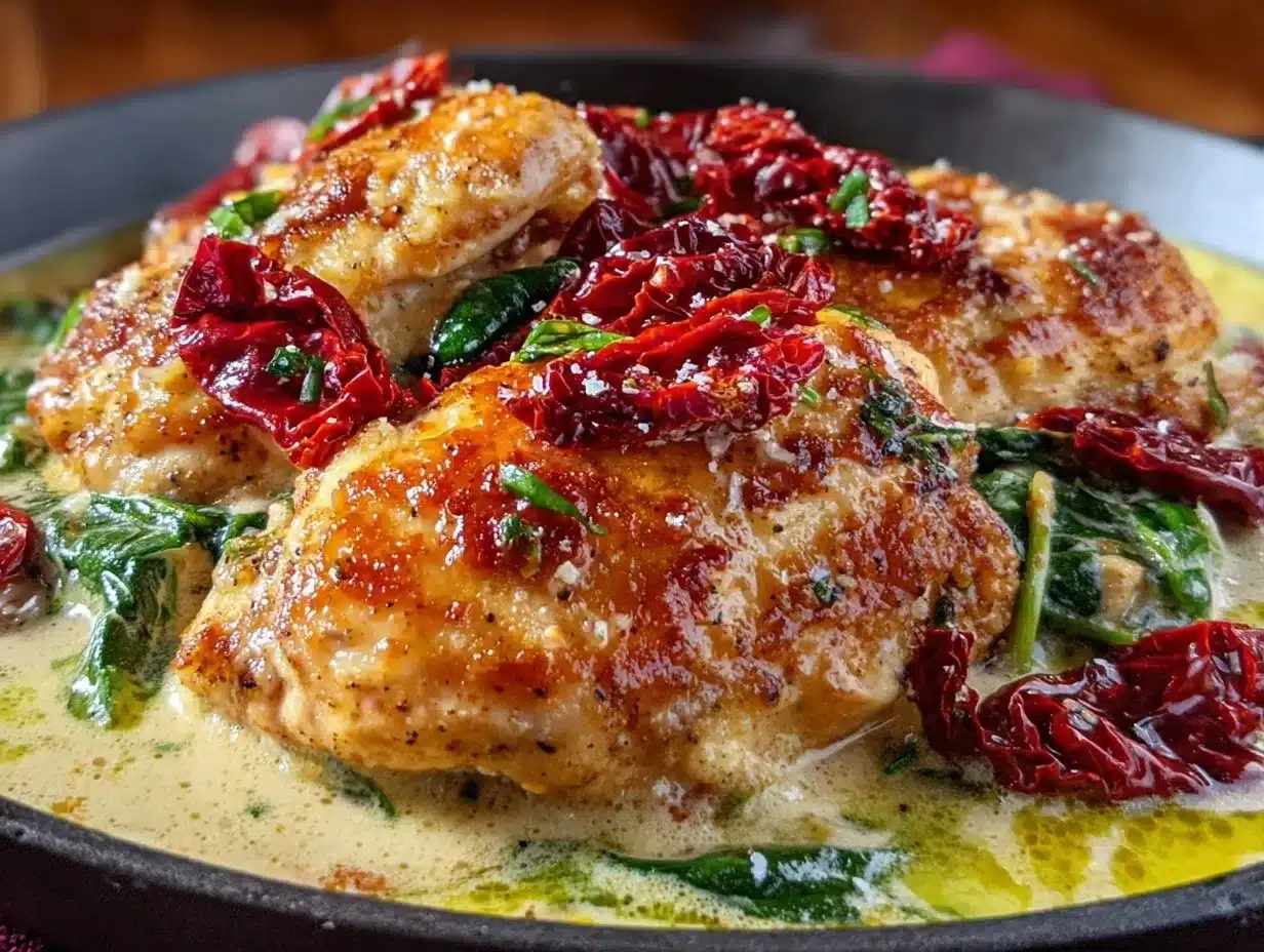 creamy one-pan Tuscan chicken preparation steps