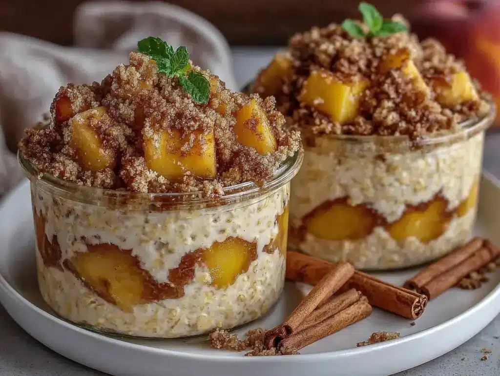 creamy peach cobbler overnight oats - featured image