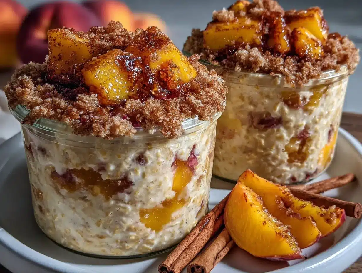 creamy peach cobbler overnight oats preparation steps