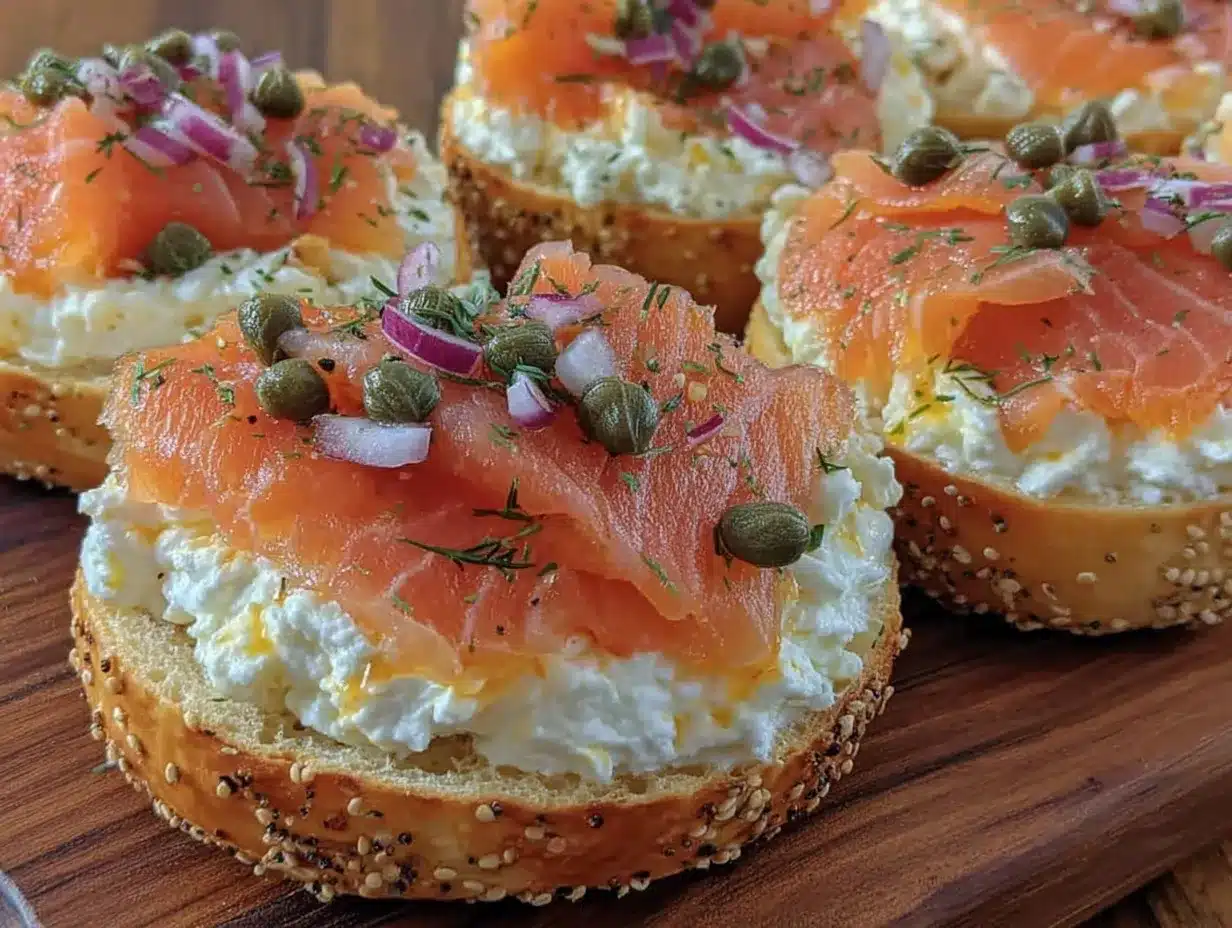 creamy smoked salmon breakfast bagel preparation steps