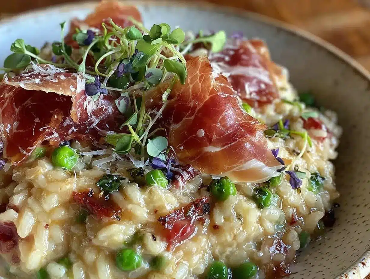 creamy spring pea and prosciutto risotto preparation steps