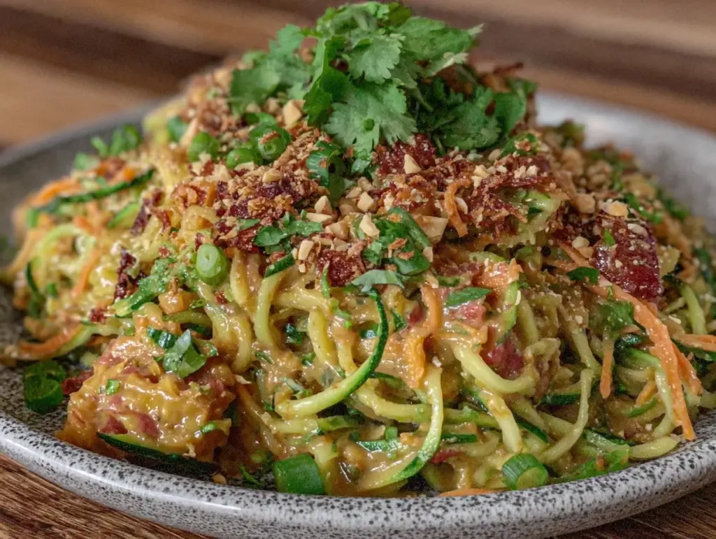 creamy zucchini noodle pad thai - featured image