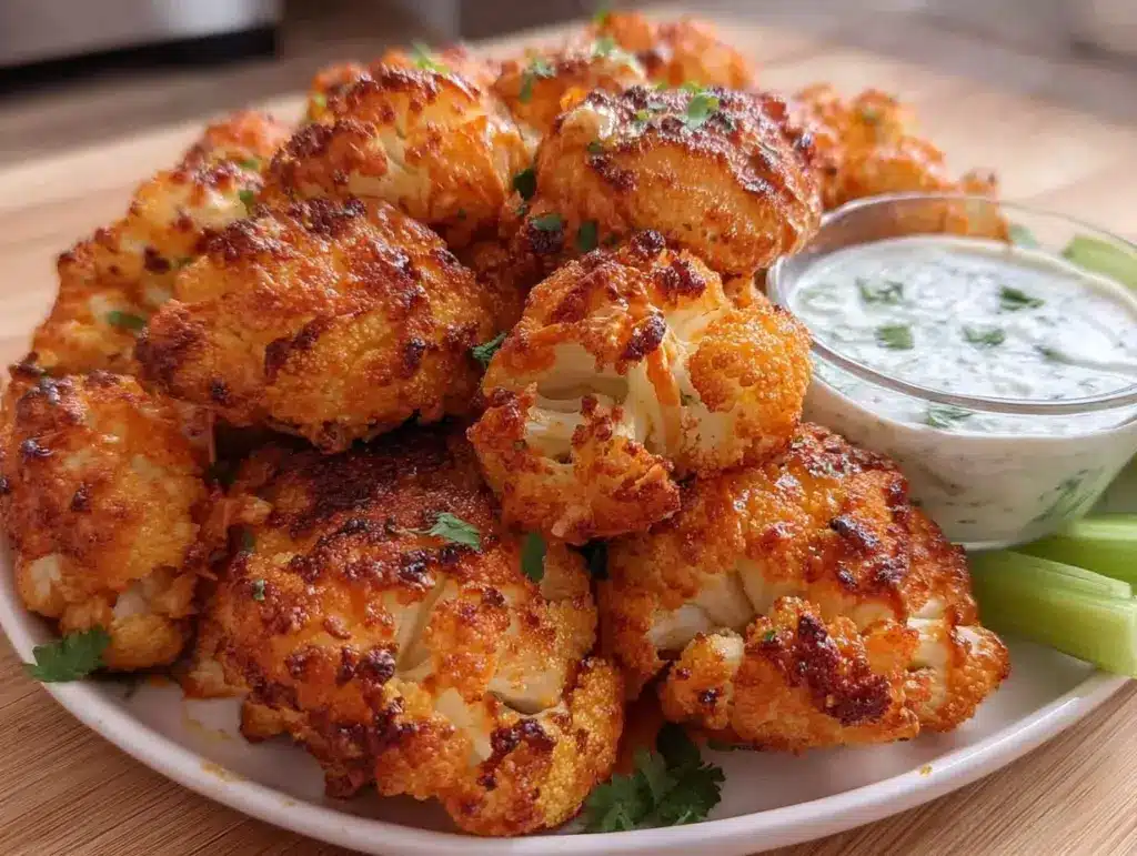 crispy air fryer buffalo cauliflower bites - featured image