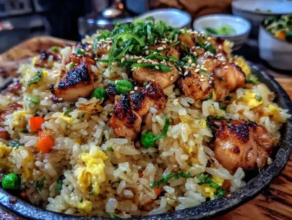 crispy blackstone griddle chicken fried rice - featured image