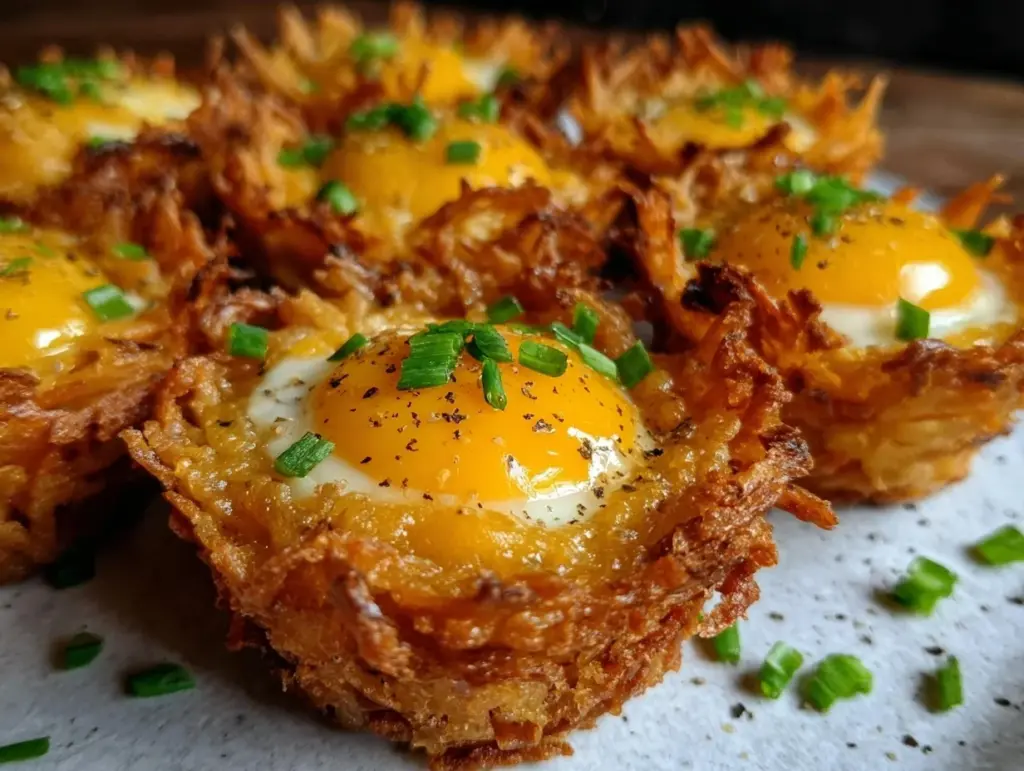 crispy cheddar hash brown egg nests - featured image