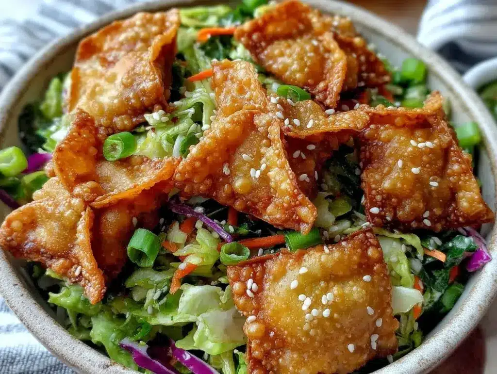 crispy crunchy Asian cabbage slaw with wontons - featured image