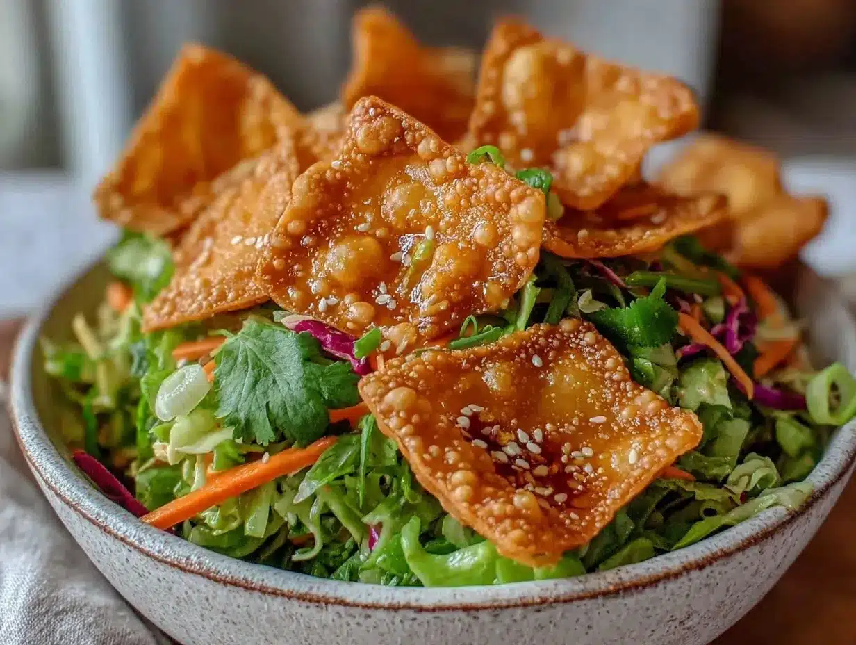 crispy crunchy Asian cabbage slaw with wontons preparation steps