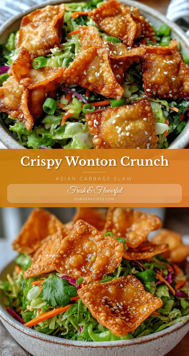 crispy crunchy Asian cabbage slaw with wontons recipe