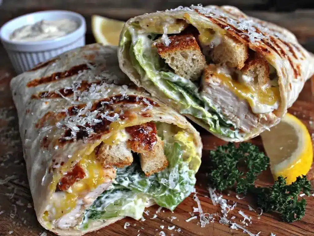 crispy grilled chicken caesar salad wraps - featured image
