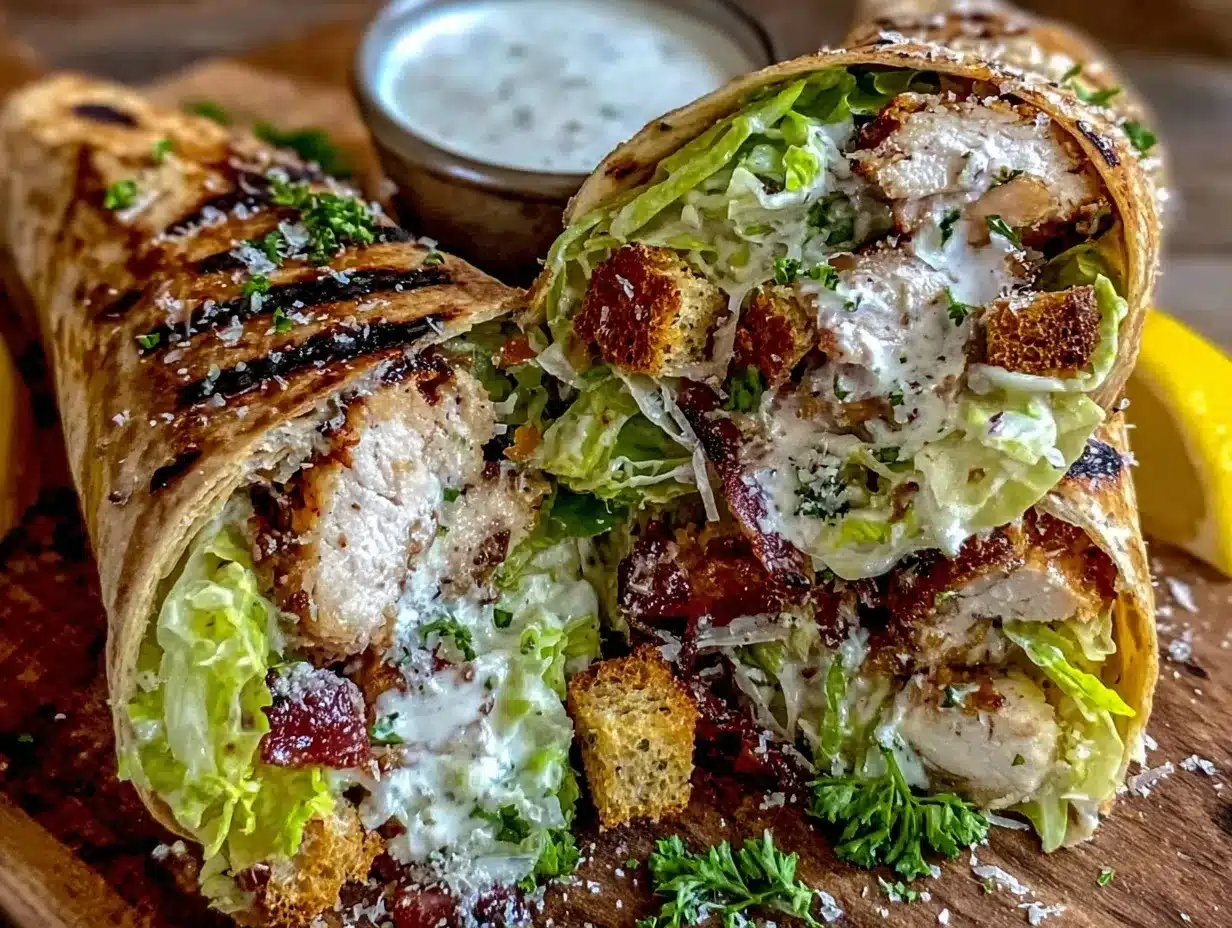 crispy grilled chicken caesar salad wraps preparation steps