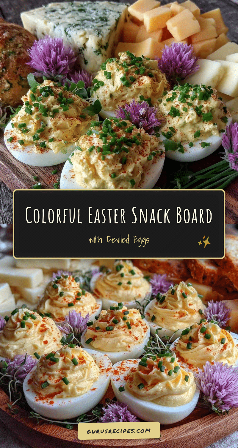 Easter themed snack board with deviled eggs recipe