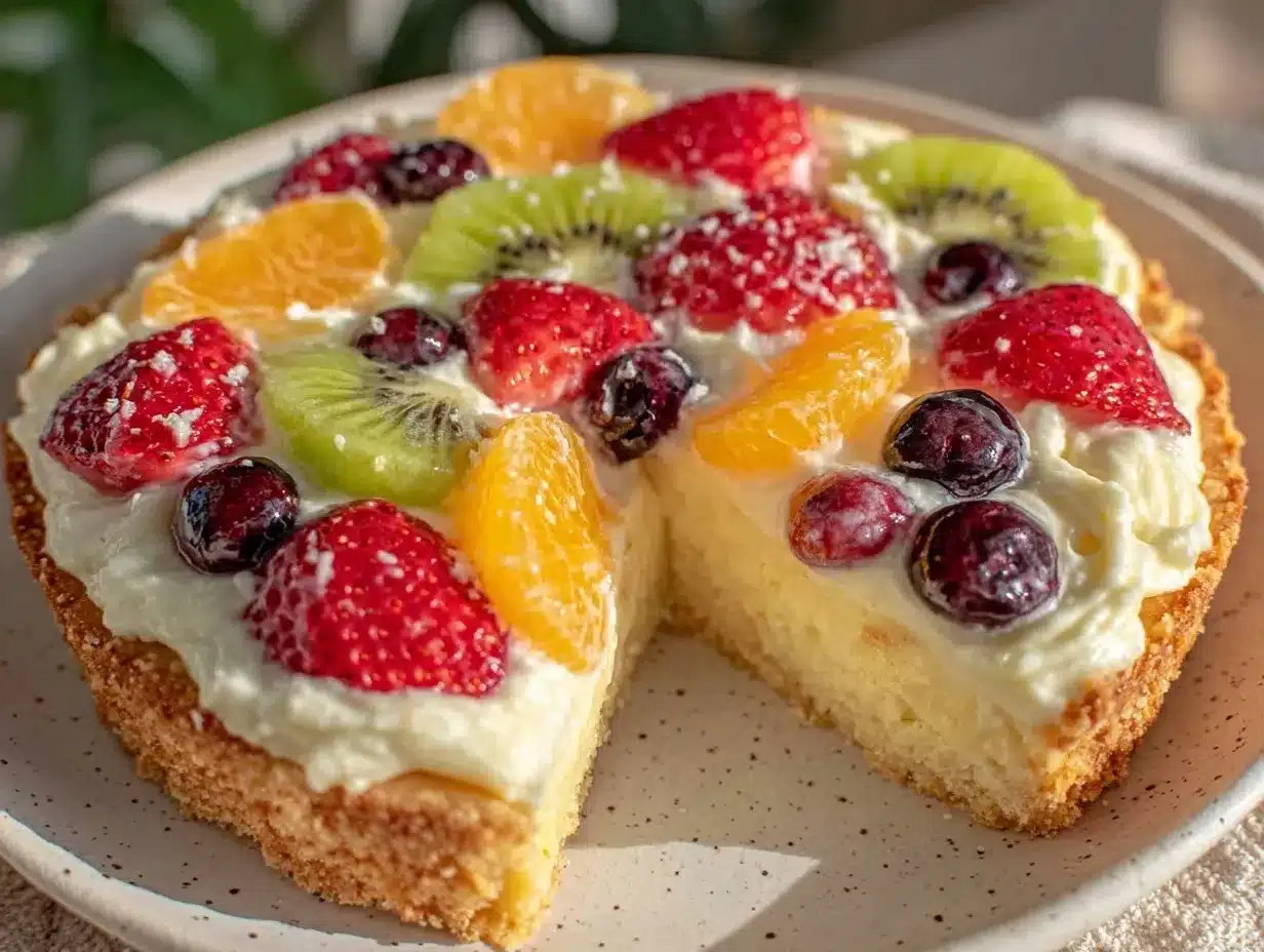 easy creamy sugar cookie fruit pizza preparation steps