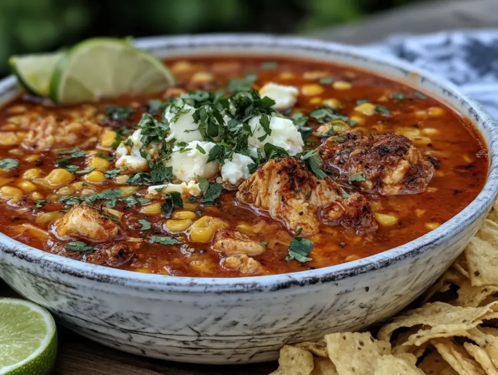 easy crockpot chicken taco soup - featured image