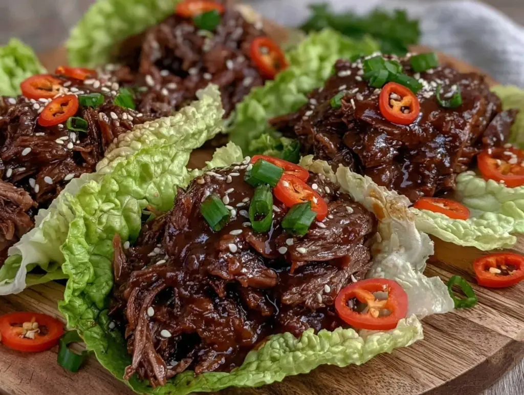 Easy Crockpot Korean BBQ Beef Lettuce Wraps - featured image