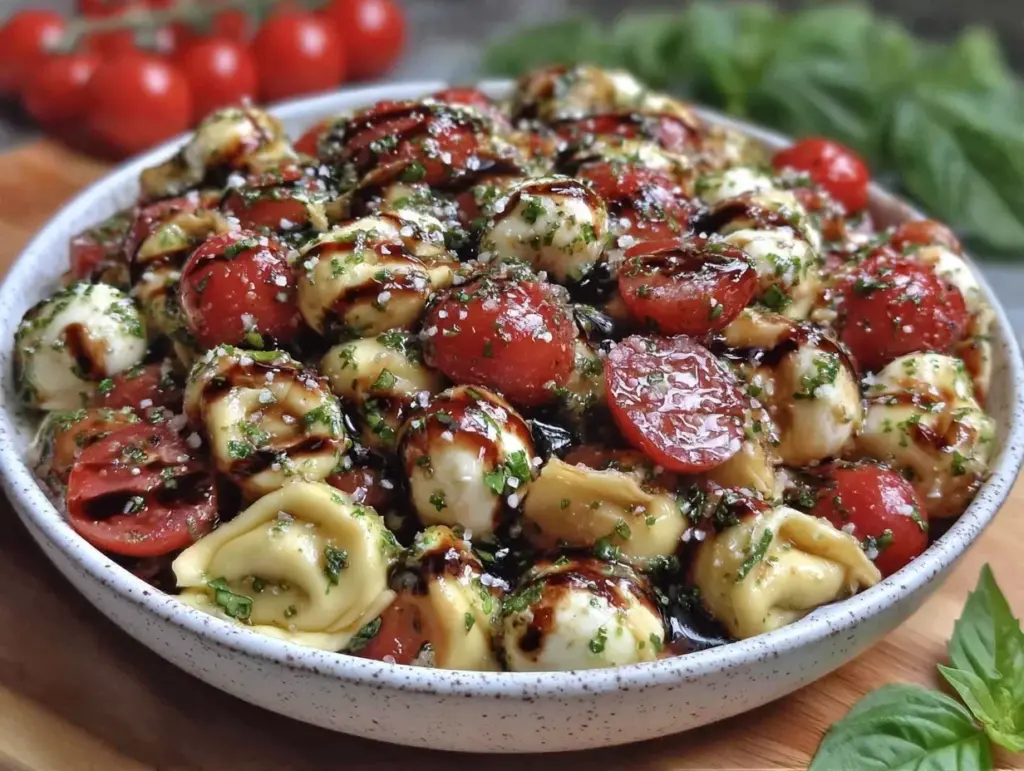 fresh caprese tortellini pasta salad - featured image